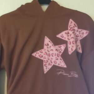 Brown Hoodie with Pink Leopard Star Appliqués